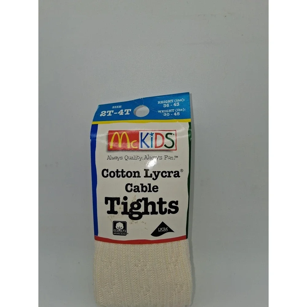 Vintage McKids Toddler Girls Cable Knit Tights Cream Cotton Lycra 2T-4T New